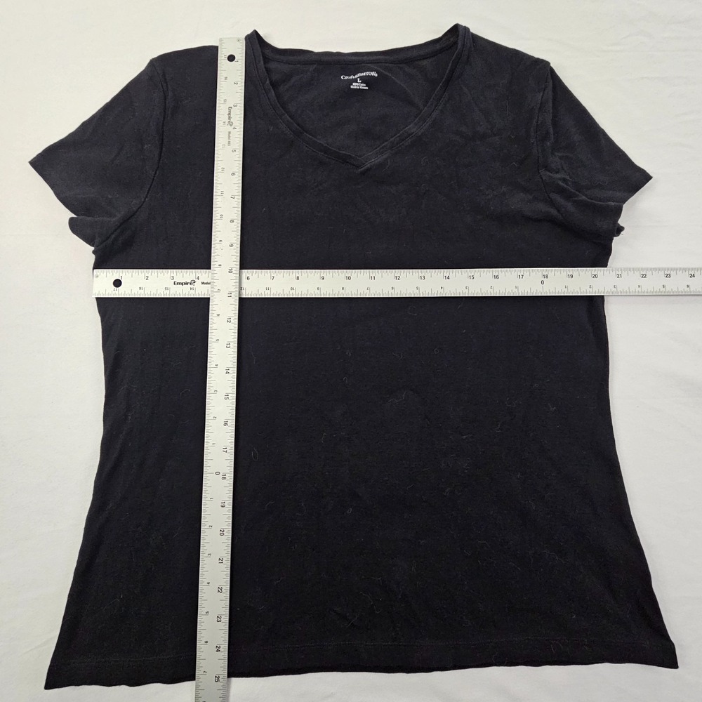 Croft & Barrow Black Short Sleeve Cotton V-Neck T-Shirt Women's L - Picture 4 of 6